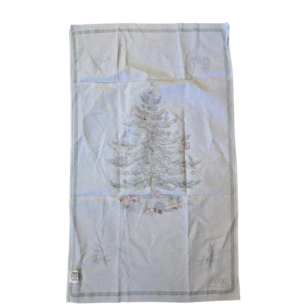 Spode Christmas Tree Kitchen Dish Dish Towel 100% Cotton Hanging loop Green Trim